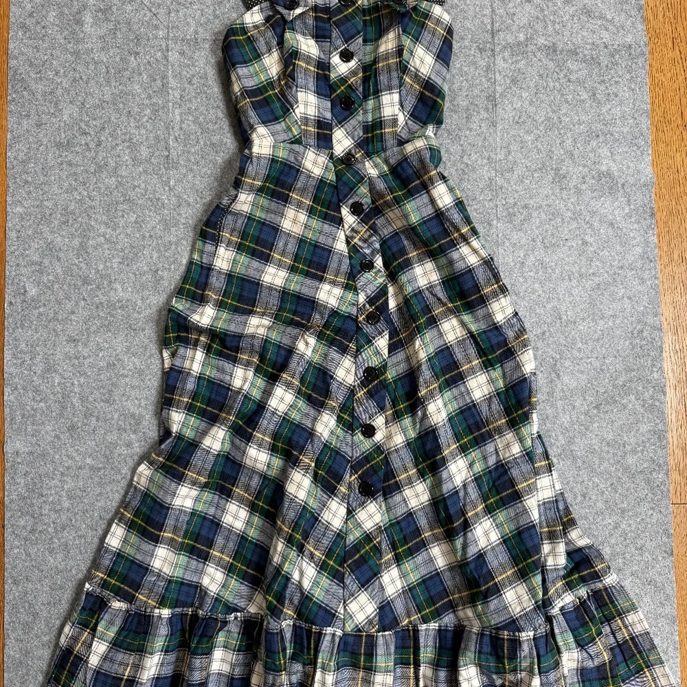 Vtg 70s “Denise Are Here!” Plaid Flannel Maxi Dress Sz 7/8 Retro Cottagecore